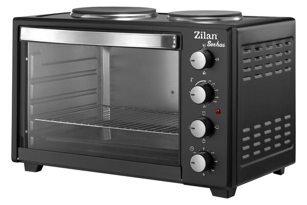Cuptor electric cu plita Zilan ZLN2935, Negru capacitate mare 45 Litri, 1600W, Timer, Gratar, Tava inclusa
