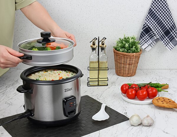 Aparat de gatit Zilan ZLN9570 2 in 1 pentru gatit orez si alimente la abur, capacitate 1.5L, 500W, sistem anti-alunecare