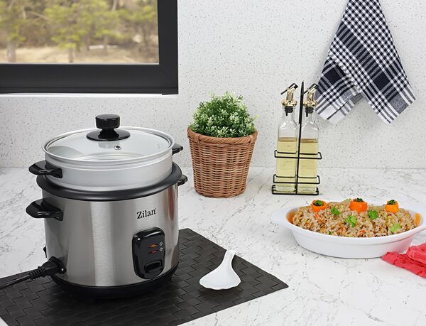 Aparat de gatit Zilan ZLN9570 2 in 1 pentru gatit orez si alimente la abur, capacitate 1.5L, 500W, sistem anti-alunecare