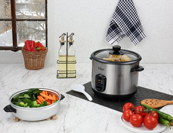 Aparat de gatit Zilan ZLN9570 2 in 1 pentru gatit orez si alimente la abur, capacitate 1.5L, 500W, sistem anti-alunecare