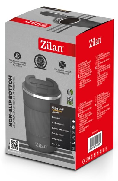 Cana de cafea Zilan ZLN9879 termos, capacitate 380ml, interior din inox, pereti dublii, gri