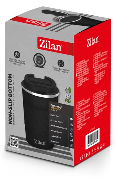 Cana de cafea Zilan ZLN9878 termos, capacitate 380ml, interior din inox, pereti dublii, negru