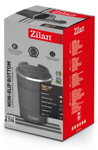 Cana de cafea Zilan ZLN9923 termos, capacitate 510ml, interior din inox, pereti dublii, gri
