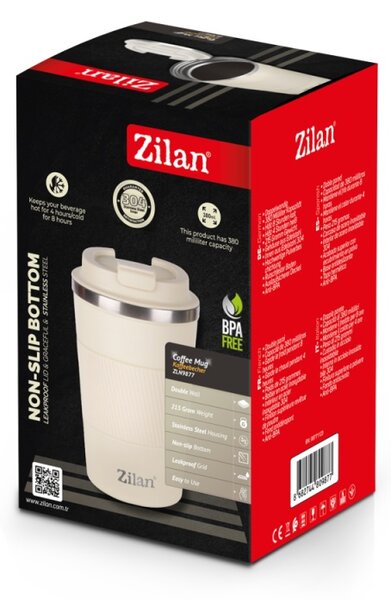Cana de cafea Zilan ZLN9877 termos, capacitate 380ml, interior din inox, pereti dublii, crem