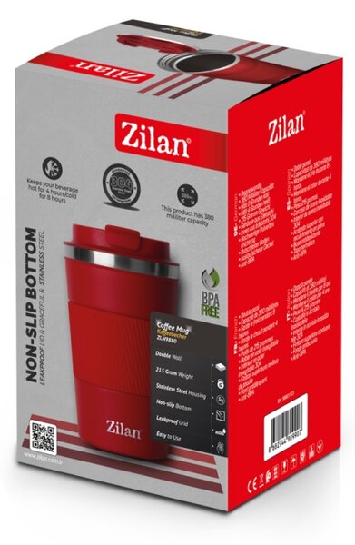 Cana de cafea Zilan ZLN9880 termos, capacitate 380ml, interior din inox, pereti dublii, rosu