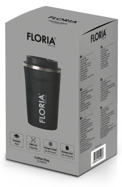 Cana de cafea Floria ZLN9970 tip termos, capacitate 380ml, interior din inox, pereti dublii, gri