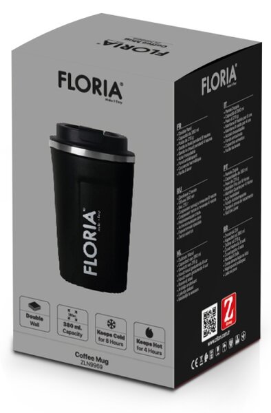 Cana de cafea Floria ZLN9969 tip termos, capacitate 380ml, interior din inox, pereti dublii, negru