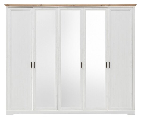 Dulap JASMIN, alb/stejar artisan, PAL, cu 5 usi, 264x64x220 cm
