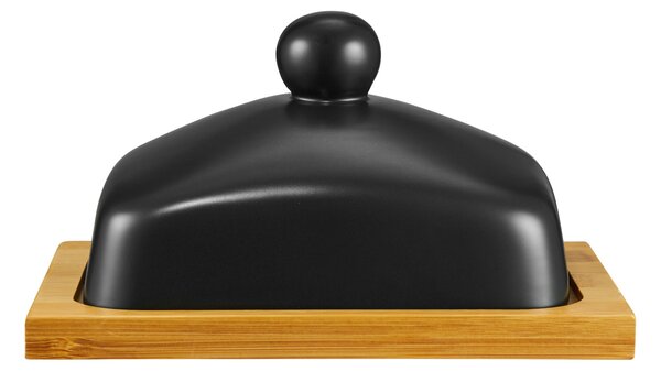 Untiera portelan cu suport bambus, negru, Natural