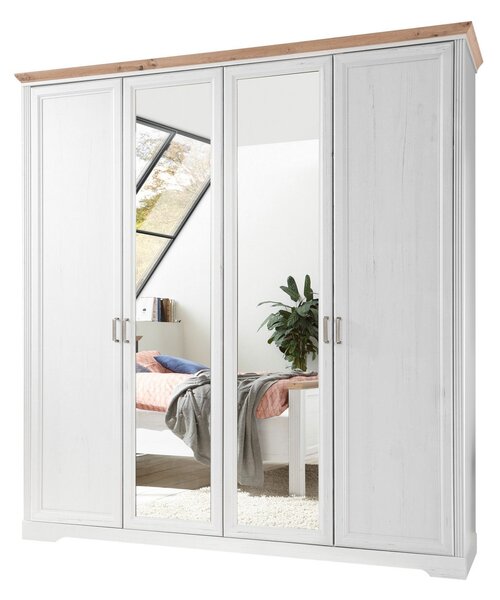 Dulap JASMIN, alb/stejar artisan, PAL, cu 4 usi, 214x64x220 cm