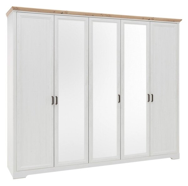 Dulap JASMIN, alb/stejar artisan, PAL, cu 5 usi, 264x64x220 cm
