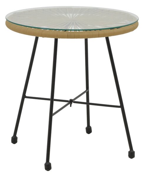 Masa Acapulco negru din metal cu ratan, Natural, 50x50x50 cm