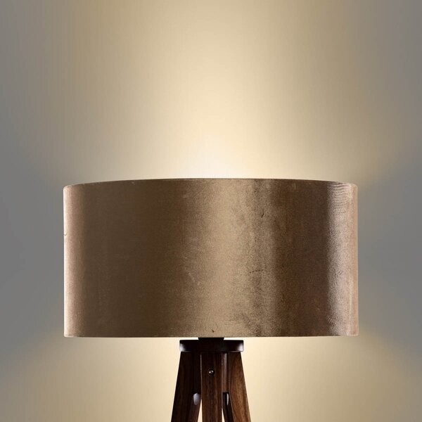 Lampă de podea cu trepied din lemn de nuc cu abajur din catifea bronz 50cm - Tripod Classic