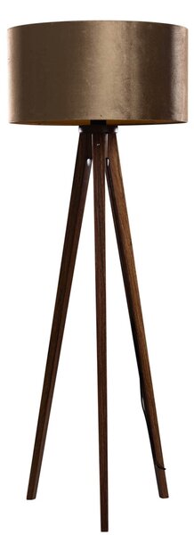 Lampă de podea cu trepied din lemn de nuc cu abajur din catifea bronz 50cm - Tripod Classic