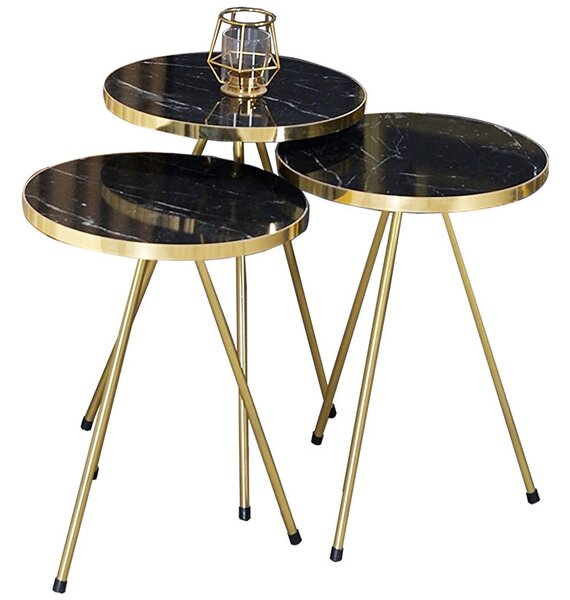 Masuțe Weber, set de 3 piese, Negru - Alb, 34x34x52 cm