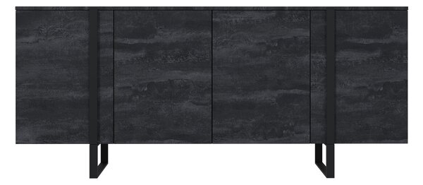 Comodă Verica 200 cm cu patru uși - beton negru / picioare negre