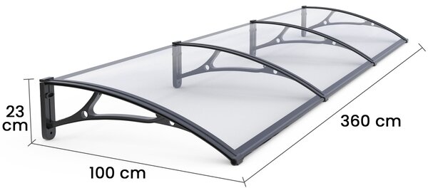Copertină PRO 360x100 cm din aluminiu și plexiglas – Negru/Transparent