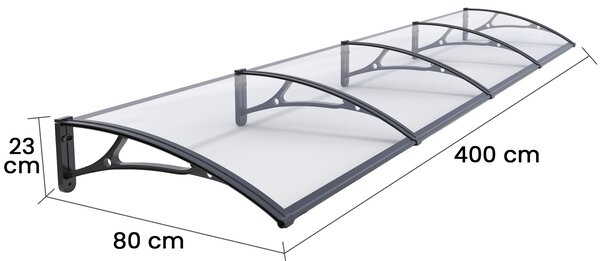 Copertină PRO 400x80 cm din aluminiu și plexiglas – Negru/Transparent