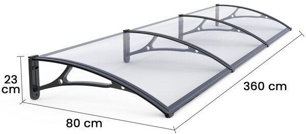 Copertină PRO 360x80 cm din aluminiu și plexiglas – Negru/Transparent