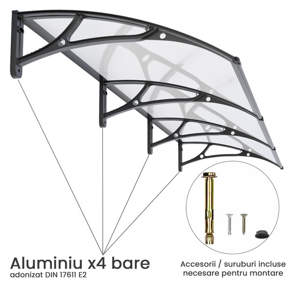 Copertină PRO 360x100 cm din aluminiu și plexiglas – Negru/Transparent