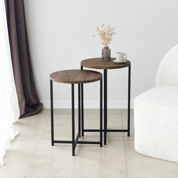 Set 2 Masue de Cafea Model Lynch, 35x35x55/35x35x50 cm, Blat Lemn 100%, Nuc/Negru
