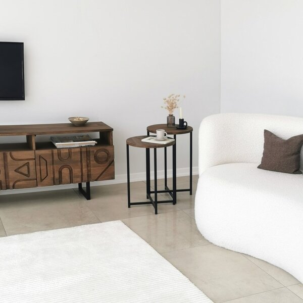 Set 2 Masue de Cafea Model Lynch, 35x35x55/35x35x50 cm, Blat Lemn 100%, Nuc/Negru