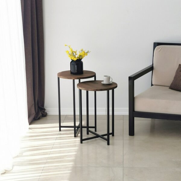 Set 2 Masue de Cafea Model Lynch, 35x35x55/35x35x50 cm, Blat Lemn 100%, Nuc/Negru
