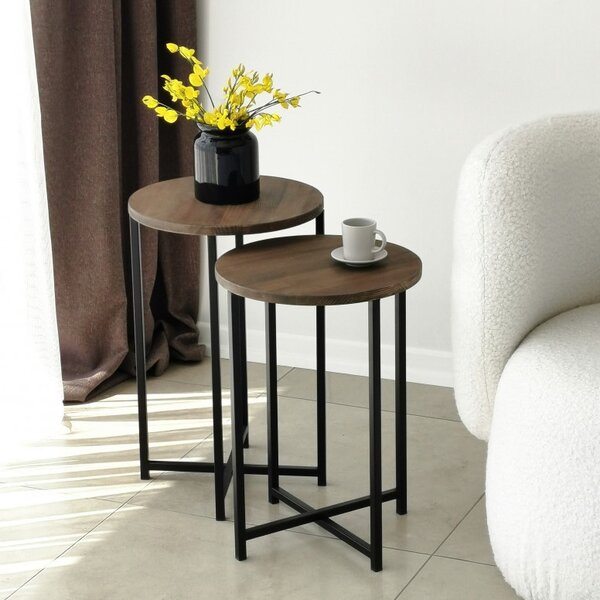 Set 2 Masue de Cafea Model Lynch, 35x35x55/35x35x50 cm, Blat Lemn 100%, Nuc/Negru