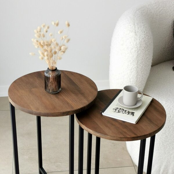 Set 2 Masue de Cafea Model Lynch, 35x35x55/35x35x50 cm, Blat Lemn 100%, Nuc/Negru