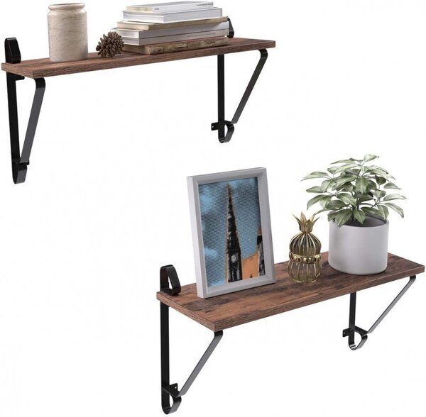 Set 2 Polițe cu Cadru Metalic Model Abigail, Maro rustic/Negru, 60x33x20 cm