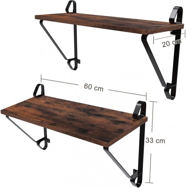 Set 2 Polițe cu Cadru Metalic Model Abigail, Maro rustic/Negru, 60x33x20 cm