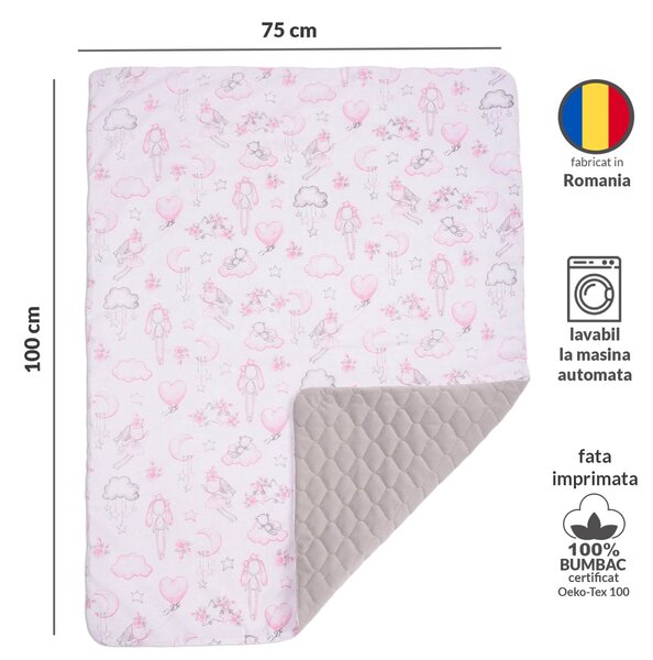 Paturica matlasata cu doua fete 100x75 cm Kidizi Velvet Fairy Clouds