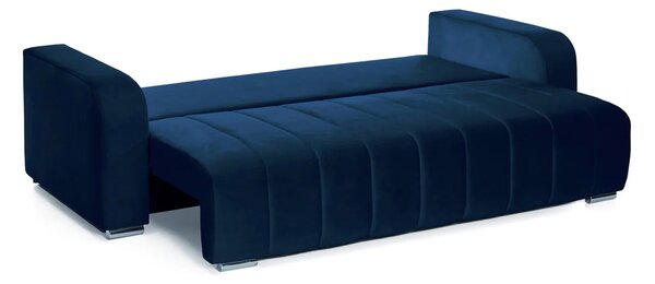 Canapea Extensibilă 3 locuri DIEGO, cu ladă de depozitare, 230x92x90 cm, Velutto-Albastru