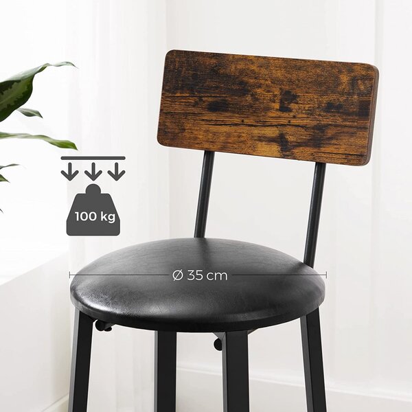 Set 2 scaune de bar Model Daphne, Maro rustic/Negru, 40.1x44.2x100.5 cm