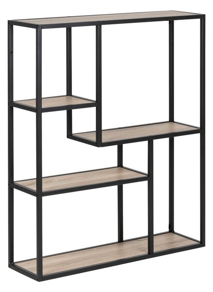 Bibliotecă de perete neagră/în culoare naturală cu aspect de lemn de stejar 75x91 cm Seaford – Actona