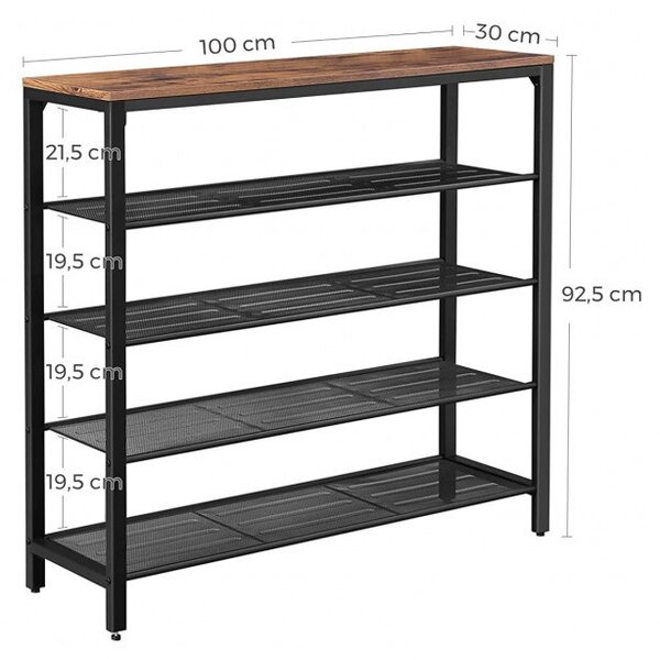 Raft pentru Pantofi Model Jesse, Maro rustic, 100x30x92.5 cm