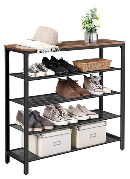 Raft pentru Pantofi Model Jesse, Maro rustic, 100x30x92.5 cm