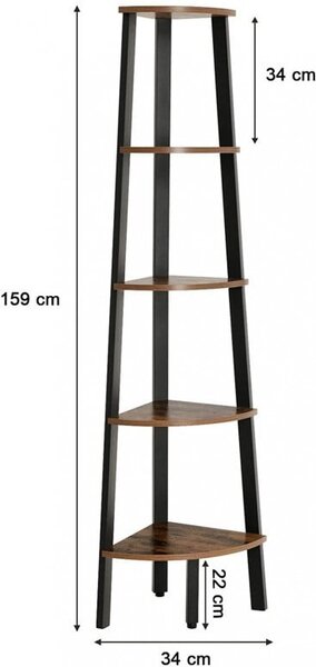 Raft de Colț Model Nova, Maro rustic/Negru, 34.2x34.2x158.8 cm