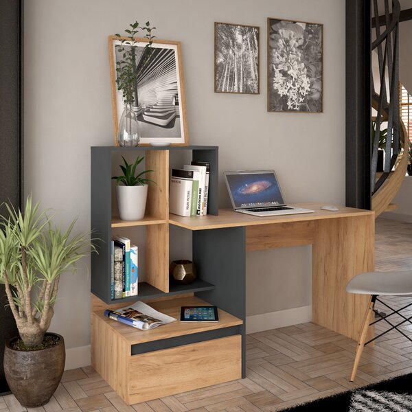 KONDELA Masă PC, stejar craft auriu/grafit, EROSS NEW