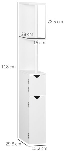 Kleankin Coloană pentru Baie cu 2 Rafturi, 2 Dulapuri, din MDF și PAL Vopsit, 15,2x29,8x118 cm, Alb | Aosom Romaniaamania