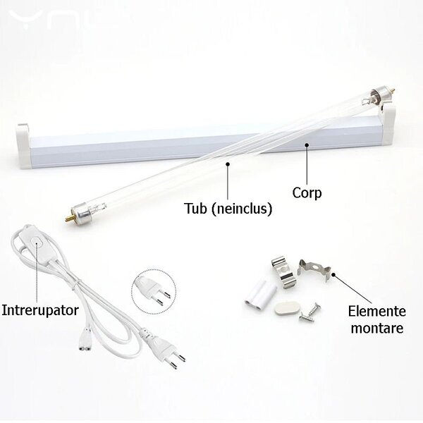 Corp T5 8W, fixare pe perete, cablu de alimentare cu intrerupator, 1.5 metri