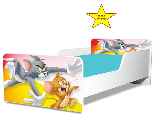 Pat junior Tom si Jerry, cu saltea, 130x60 cm
