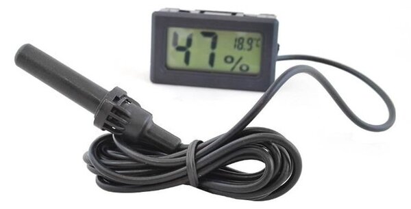 Termometru si higrometru cu sonda pentru terariu, afisaj LCD, negru