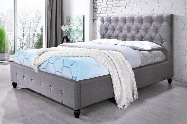Pat tapitat Miami 160x200cm, suport saltea inclus, culoare Gri bej