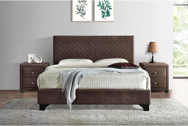 Pat tapitat Kring 140x200cm, suport saltea inclus, culoare Maro