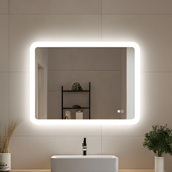 Oglindă de baie rotunjită cu iluminare LED 80x60\100x70\120x70\60x80\70x100\70x120 cm, culoare duală, comutator tactil, saltea încălzitoare