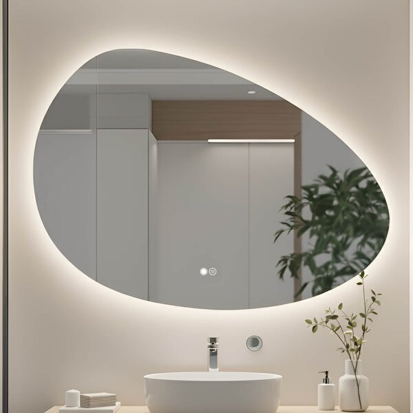Oglindă neregulată cu iluminare, 114×84 cm, culoare duală, comutator tactil, saltea încălzitoare