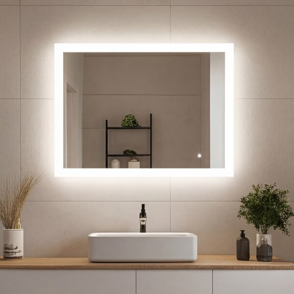 Oglindă dreptunghiulară de baie cu iluminare LED 80x60 cm