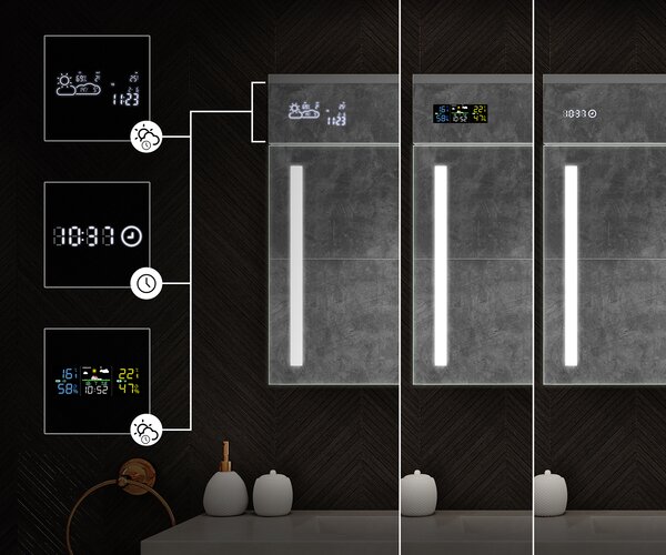 Dulap de baie cu oglindă LED iluminată - 66,5 x 72 cm cu rafturi din sticlă, în culoarea Stejar Oslo, din lemn, de la Artforma