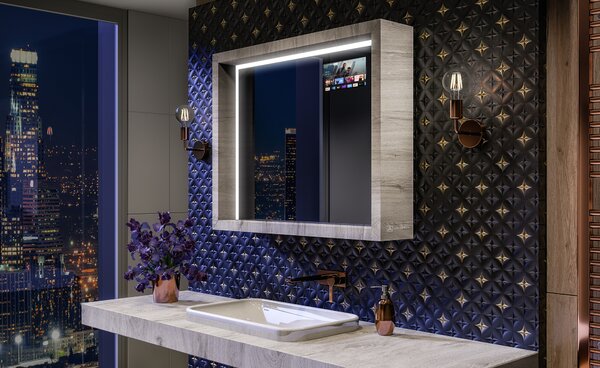 Oglindă LED pentru baie cu ramă WoodenFrame, în culoarea Stejar Oslo